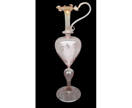 Thin glass amber amaranth ewer. Murano.