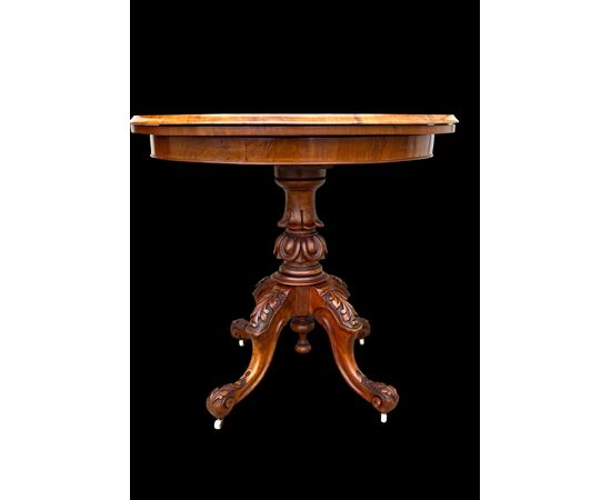 Walnut veneer burr game console table with inlay.