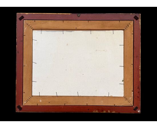 Tempera painting on cardboard with woodland landscape. Bruno Furlotti signature.