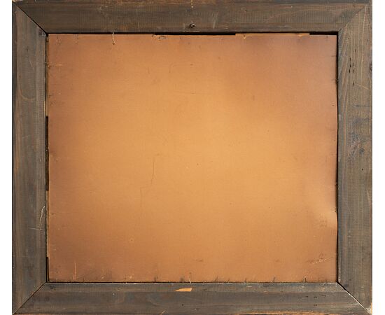 Antique oil on canvas painting with contemporary frame signed "Nicolas De Corsi 1882-1956" depicting a coastal strip.