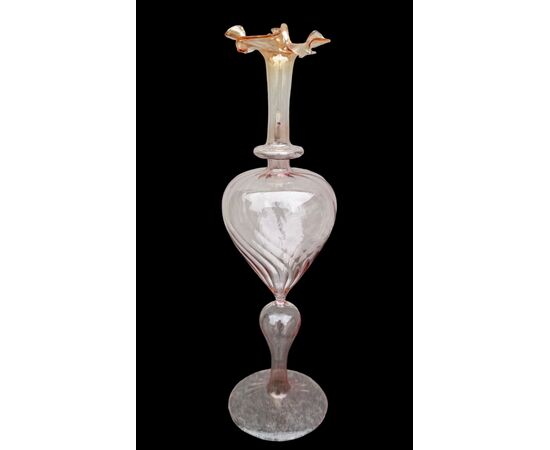 Thin glass amber amaranth ewer. Murano.