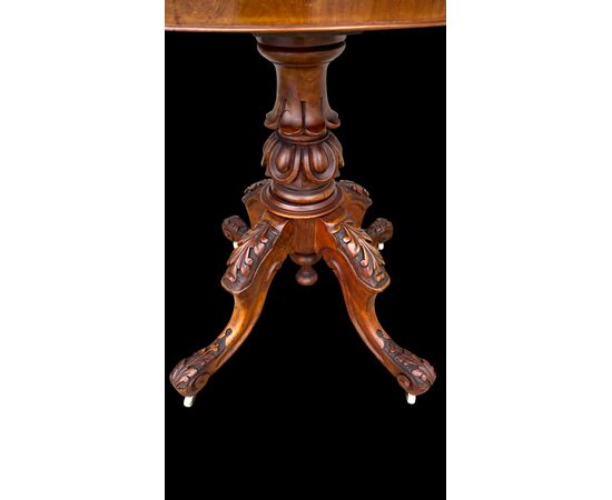 Walnut veneer burr game console table with inlay.