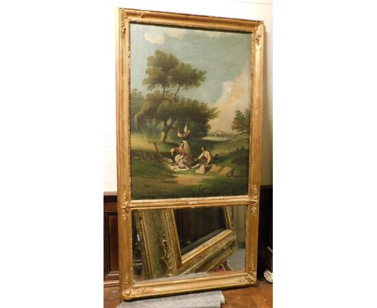 specc167 fireplace mirror with painting, tot. cm 80 x 151 h     