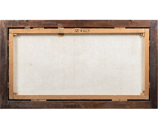 Pittore italiano (XIX-XX sec.) - Paesaggio fluviale con bosco e cittadina. 