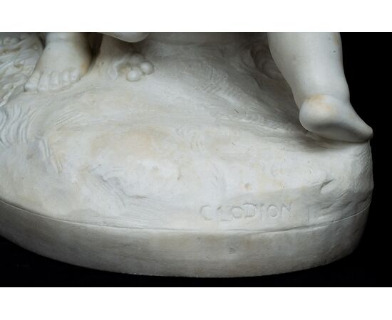 Scultura antica in marmo bianco statuario raffigurante la festa degli amorini firmata" Clodion 1738-1814" Francia inizio XIX secolo.