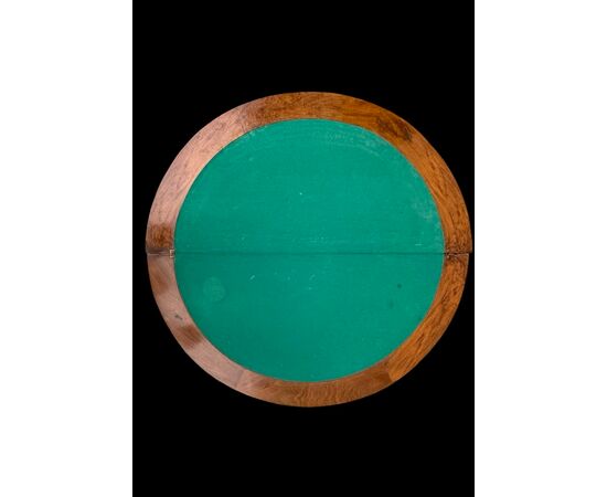 Walnut veneer burr game console table with inlay.