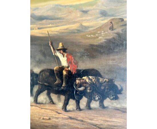 
Campagna Romana – Olio su tela con maestosa cornice dorata, XIX secolo