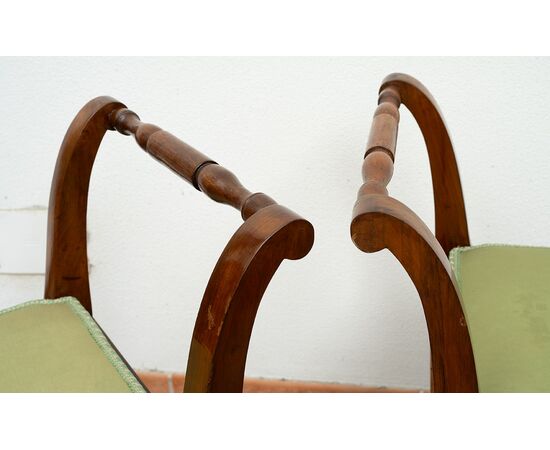 Pair of antique Directoire stools in mahogany feather. Naples early 19th century.