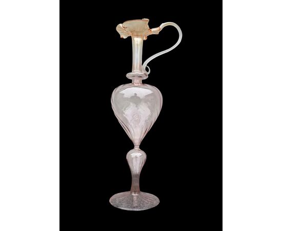 Thin glass amber amaranth ewer. Murano.