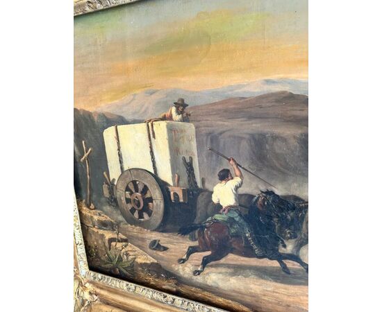 
Campagna Romana – Olio su tela con maestosa cornice dorata, XIX secolo