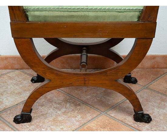 Pair of antique Directoire stools in mahogany feather. Naples early 19th century.