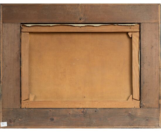 Dipinto antico olio su tela con cornice coeva firmato"Nicolas De Corsi 1882-1956" raffigurante una veduta della costiera Amalfitana.