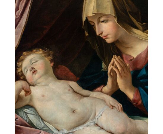 Guido Reni (Bologna 1575 - Bologna 1642) seguace di - Madonna con Bambino.