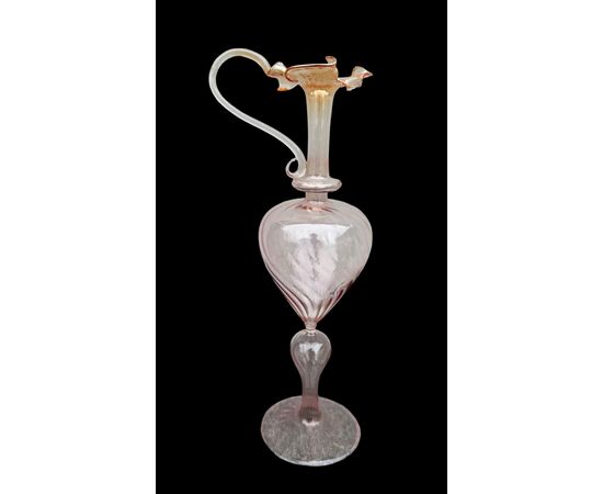 Thin glass amber amaranth ewer. Murano.