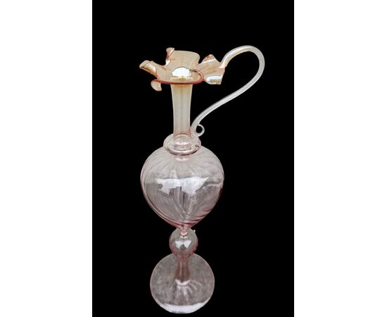 Thin glass amber amaranth ewer. Murano.