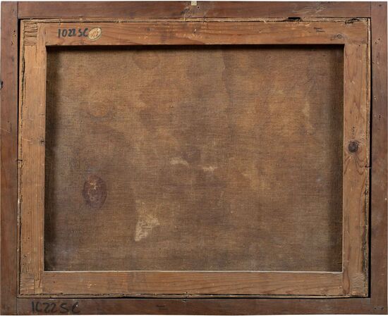 Pittore italiano (XVIII sec.) - Paesaggio arcadico con pastori e gregge.