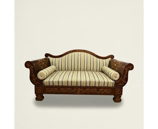 
Divano a Barca Carlo X in Legno Intarsiato – XIX Sec.