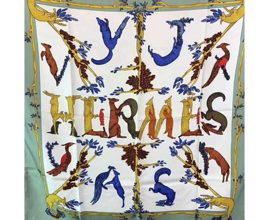 HERMES Foulard Vintage in Seta Col. Verde Carre 90