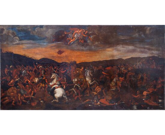 Battaglia di Costantino contro Massenzio - Copia seicentesca dell'affresco omonimo delle stanze Vaticane di scuola Raffaellesca - olio su tela