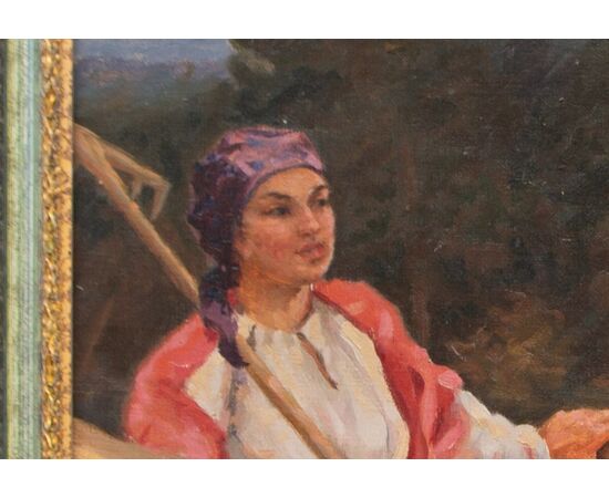 Dipinto realismo socialista russo prima metà XX secolo - olio su tela