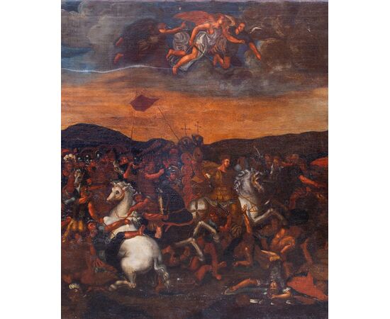 Battaglia di Costantino contro Massenzio - Copia seicentesca dell'affresco omonimo delle stanze Vaticane di scuola Raffaellesca - olio su tela