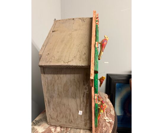 Contemporary painted wood artwork, Nativity scene with Jesus, 56x57x30cm