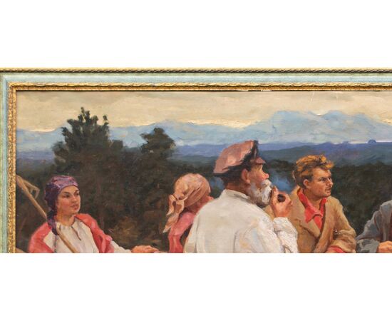 Dipinto realismo socialista russo prima metà XX secolo - olio su tela