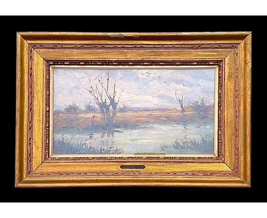 Oil painting on panel entitled 'Autumn'. Giuliano Amadori. Bologna 1883-1972.