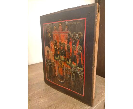 Icona russa XIX secolo, "Protezione della Madre di Dio"