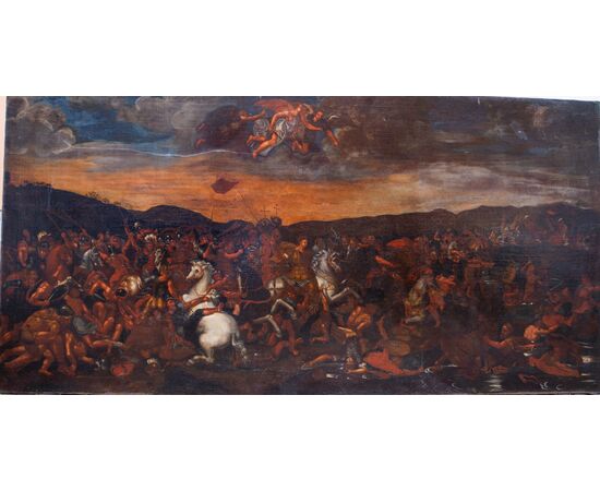 Battaglia di Costantino contro Massenzio - Copia seicentesca dell'affresco omonimo delle stanze Vaticane di scuola Raffaellesca - olio su tela