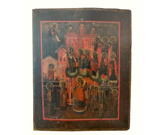 Icona russa XIX secolo, "Protezione della Madre di Dio"