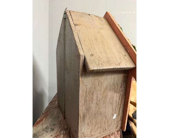 Contemporary painted wood artwork, Nativity scene with Jesus, 56x57x30cm