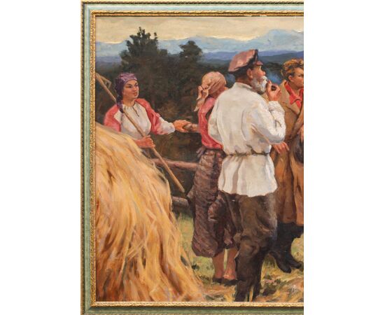 Dipinto realismo socialista russo prima metà XX secolo - olio su tela