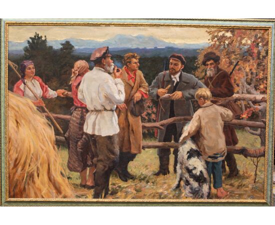 Dipinto realismo socialista russo prima metà XX secolo - olio su tela