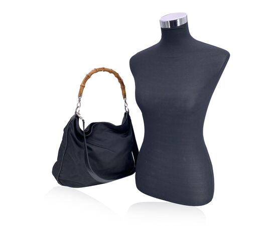 GUCCI Borsa Hobo Vintage in Tela Col. Nero Bamboo M