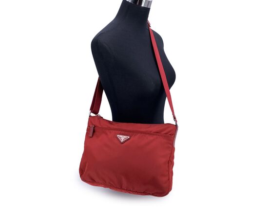 PRADA Borsa a Tracolla in Tela Col. Rosso Tessuto M