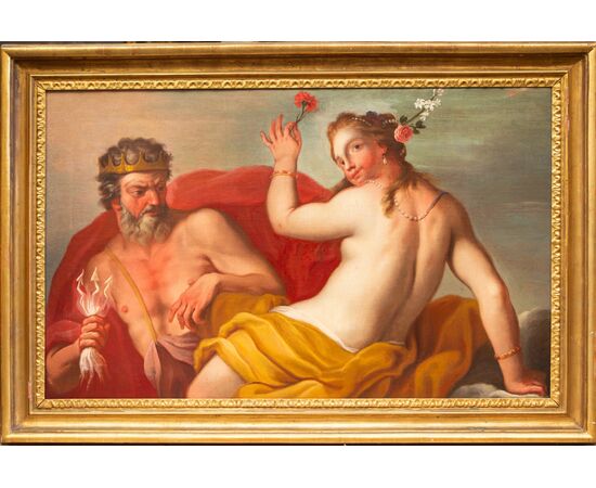 Scena mitologica Zeus e Giunone  - Primo '700 Veneto - olio su tela