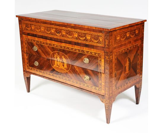 Comò lastronato in palissandro ed intarsiato in legni vari, Lombardia, fine XVIII secolo