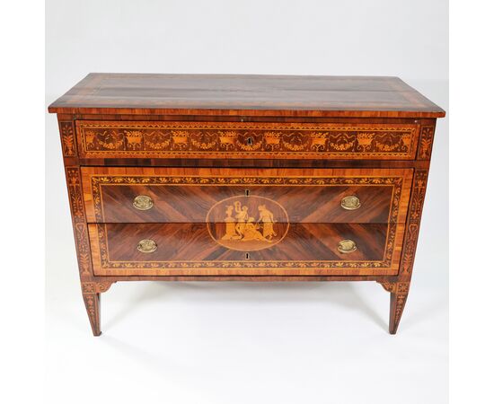 Comò lastronato in palissandro ed intarsiato in legni vari, Lombardia, fine XVIII secolo