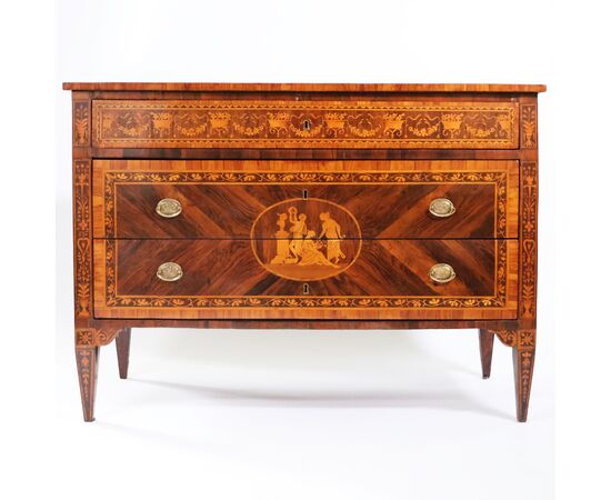 Comò lastronato in palissandro ed intarsiato in legni vari, Lombardia, fine XVIII secolo