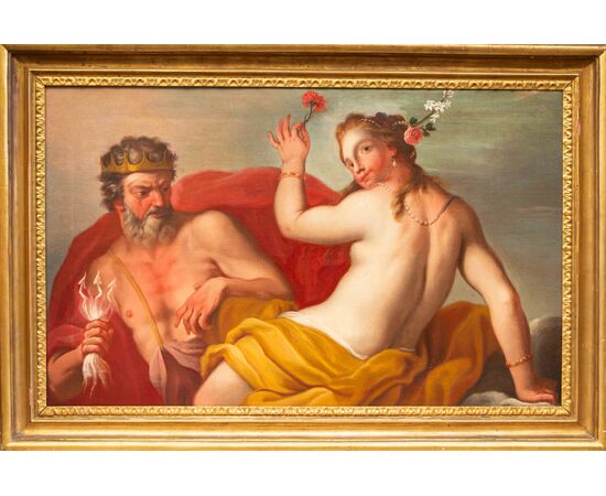 Scena mitologica Zeus e Giunone  - Primo '700 Veneto - olio su tela