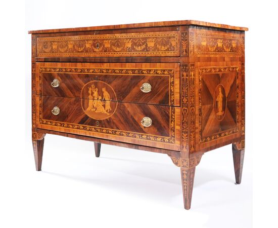 Comò lastronato in palissandro ed intarsiato in legni vari, Lombardia, fine XVIII secolo