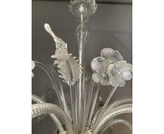 Lampadario “Ca’ Venier” a sei luci in vetro soffiato di Murano. Italia, inizi XX secolo.