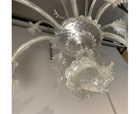 Lampadario “Ca’ Venier” a sei luci in vetro soffiato di Murano. Italia, inizi XX secolo.