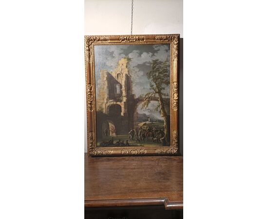 Paesaggio con figure e rovine - Gennaro Greco (Napoli 1665-1714) - Fine '600 - olio su tela