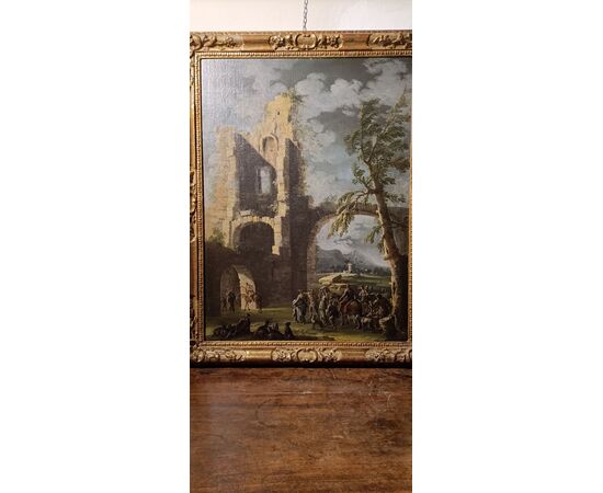 Paesaggio con figure e rovine - Gennaro Greco (Napoli 1665-1714) - Fine '600 - olio su tela