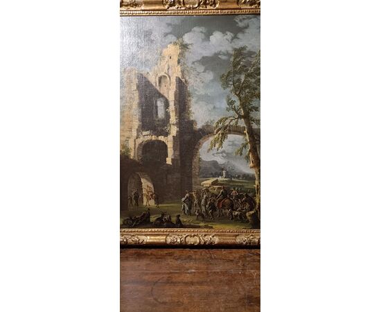 Paesaggio con figure e rovine - Gennaro Greco (Napoli 1665-1714) - Fine '600 - olio su tela