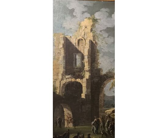 Paesaggio con figure e rovine - Gennaro Greco (Napoli 1665-1714) - Fine '600 - olio su tela