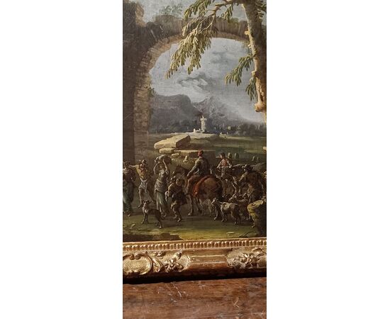 Paesaggio con figure e rovine - Gennaro Greco (Napoli 1665-1714) - Fine '600 - olio su tela