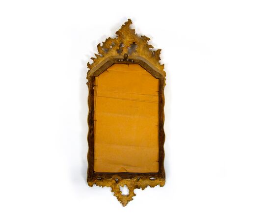 Small carved, sculpted and gilded wooden mirror, 18th century